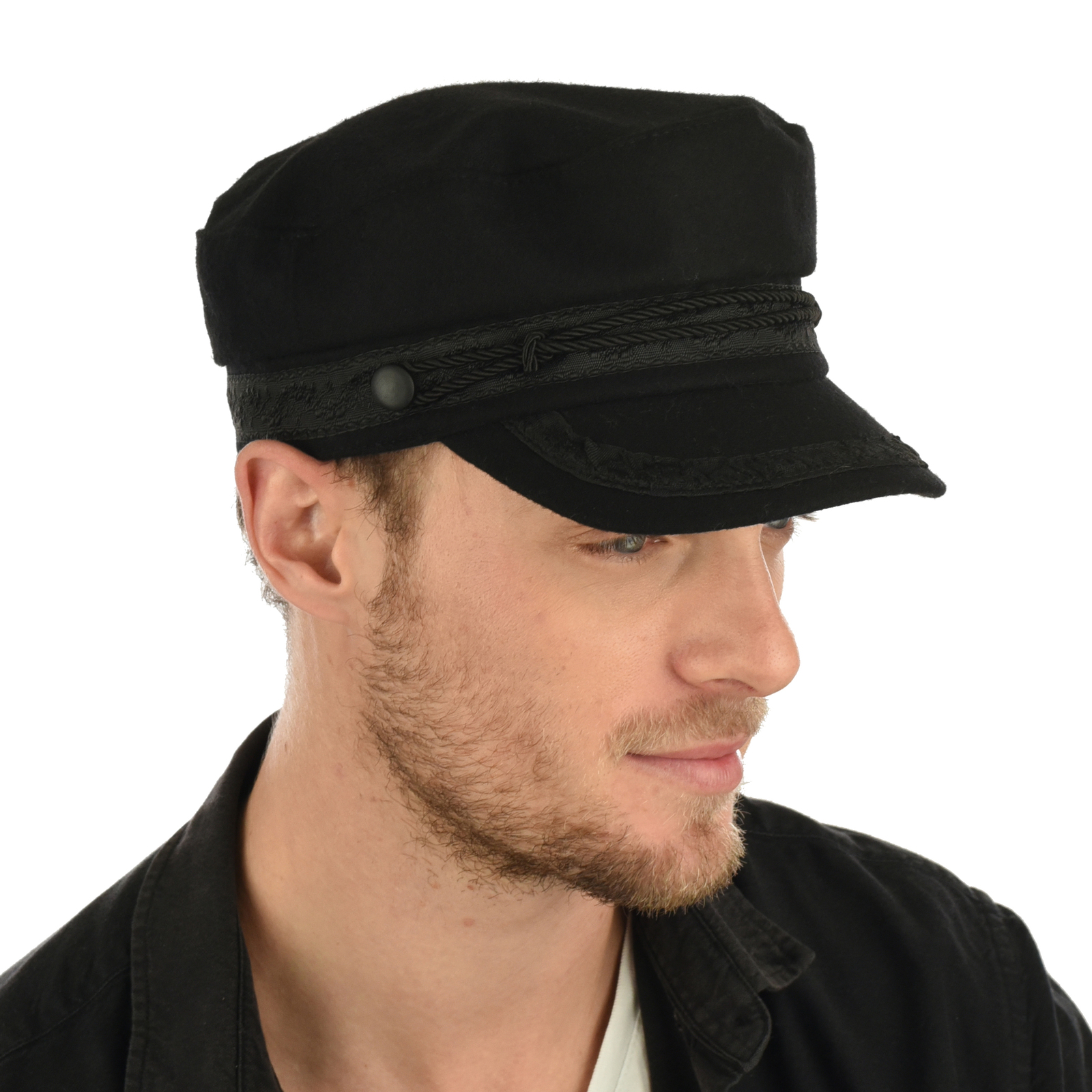 Wool Felt Greek Fisherman Baker Boy Cap Hat Black John Lennon