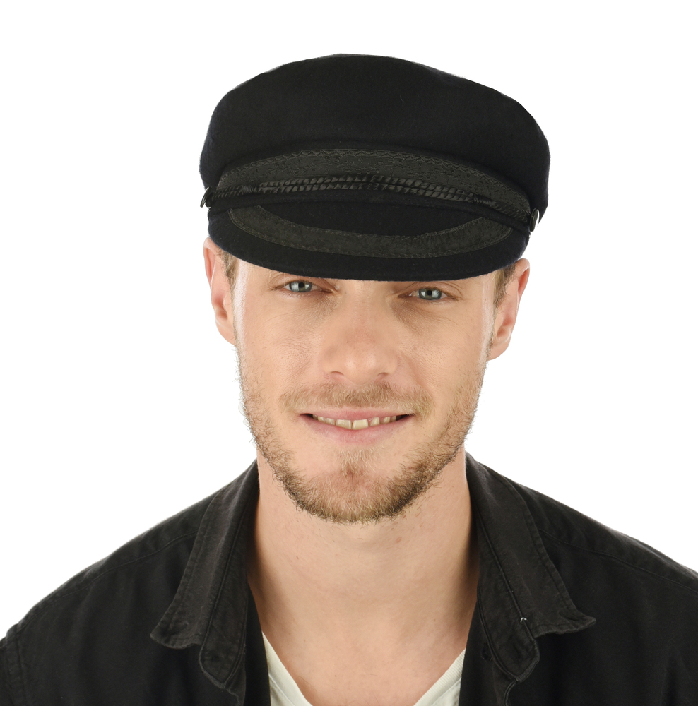 Wool Felt Greek Fisherman Cap Hat Black John Lennon Style