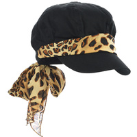Jeanette Bakerboy Hat | Black with Leopard Print Band | XS/S