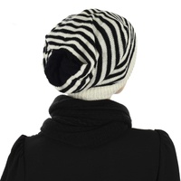 Stripe-Solid Knit Reversible Beanie | Option 1 Black vs Black and White