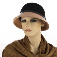 Teresa Wool Cloche Hat  | Black Crown and Beige Brim | 56cm
