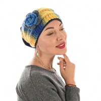 Soft Cotton Beanie with Tie Dye Flower Crochet Headband