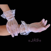Lace Top Fishnet Full Finger Fancy Dress Gloves