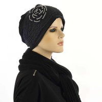 Swirly Beanie Sage Green with Beaded Crochet Headband Black
