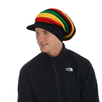 Rasta Stripe Slouchy Beanie with Visor – Knitted Reggae Hat