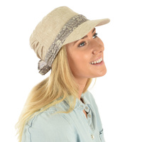 Cadet Fashion Cap | Beige with grey paisley print band and bow | S/M