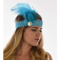 20s Great Gatsby Party Feather Headband | Blue - Turquoise Blue