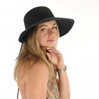 Ribbon Lie Back Wide Brim Sun Hat | Black