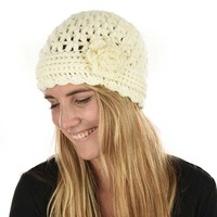 20s Retro Crochet Skull Beanie with Flower