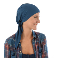 Stretch Chemo Slip-on Durag Head Wrap  | Blue - Denim Blue