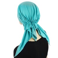 Stretch Chemo Slip-on Durag Head Wrap  | Blue - Turquoise Blue