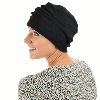 Cotton Beanie Gathered on Side | Black