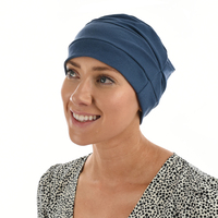 Cotton Beanie Gathered on Side  | Denim Blue