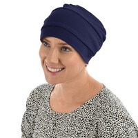 Cotton Beanie Gathered on Side | Navy Blue