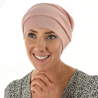 Cotton Beanie Gathered on Side Chemo  | Pink - Dusty Pink