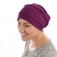 Cotton Beanie Gathered on Side | Plum Purple