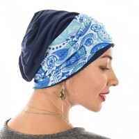 NAVY Jersey Cotton Beanie with Seamless Headband