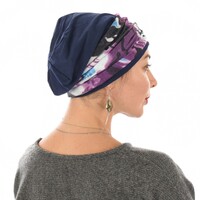 Jersey Cotton Beanie  NAVY with Seamless Headband | Option 8 | M/L 
