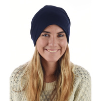 Jersey Cotton Slip-on Slouch Beanie  | Blue - Navy Blue / Dark Blue | M/L