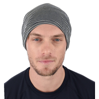 Jersey Cotton Slouch Beanie Striped | Light Grey n Black Striped