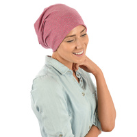 Jersey Cotton Slouch Beanie Striped | Hot Pink n Grey Striped