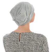 Jersey Cotton Slouch Beanie Striped | Off-white n Light Grey Striped