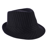 Classic Pinstriped Fedora Hat Black XXS-XL