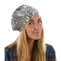 Glitter Stretch sequin Beret  | Metallic Silver