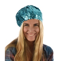Glitter Stretch sequin Beret  | Blue - Sky Blue / Aqua Blue