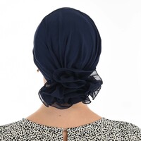 Stretch Chemo Hat with Flower - Olivia | Blue - Navy Blue / Dark Blue