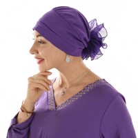 Stretch Chemo Hat with Flower - Olivia | Dark Purple Violet