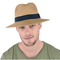 Panama Trilby Sun Hat | Camel / Dark Beige / Tan | 57cm
