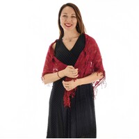 Large Rose Triangle Lace Shawl  | Red - Burnt Red / Deep Red