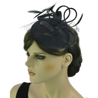 Feather Fascinator Hat with Ribbon | Black