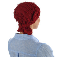 Stretch Layered Ruffle Scarf Wrap - Jenny | Red - Burnt Red / Deep Red