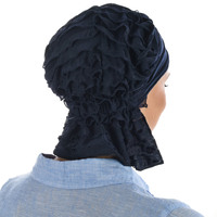 Stretch Layered Ruffle Scarf Wrap - Jenny | Blue - Navy Blue / Dark Blue