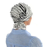 Stretch Layered Ruffle Scarf Wrap - Jenny | Black and White