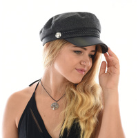 Felt Military Bakerboy Hat With PU Lid | Grey - Dark Grey