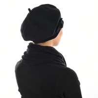 Wool Knit beret Bow on Side | Black
