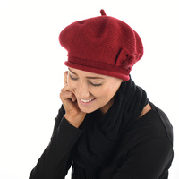 Wool Knit beret Bow on Side | Red - Burnt Red / Deep Red