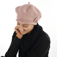 Wool Knit beret Bow on Side | Pink - Dusty Pink