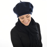 Wool Knit beret Bow on Side | Blue - Navy Blue / Dark Blue