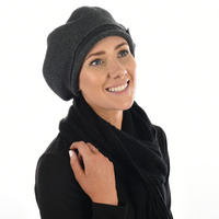 Wool Knit beret Bow on Side | Grey - Dark Grey