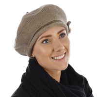 Wool Knit beret Bow on Side | Dark Vanilla / Beige Grey Gray
