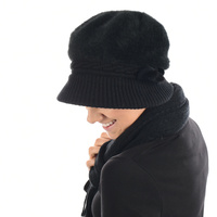Wide Brim Angora Bakerboy Hat | Black