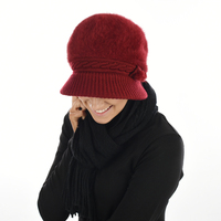 Wide Brim Angora Bakerboy Hat | Red - Wine Burgundy