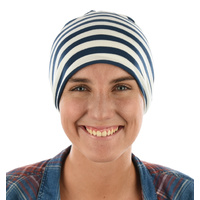 Stretch Sleep Cap with Wide Stripes | Navy & White | S/M