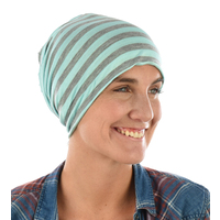 Stretch Sleep Cap with Wide Stripes | Baby Blue & Grey | XS/S