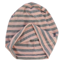 Stretch Sleep Cap with Wide Stripes | Pale Pink & Grey | S/M