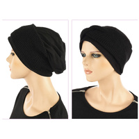 Jersey Cotton beanie n Knit Turban Headband | Black | S/M